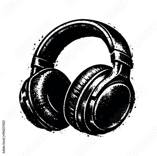 A realistic pair of over-ear headphones shown in three-quarter perspective, enlarged to fill most of the canvas and isolated on a clean white background, its