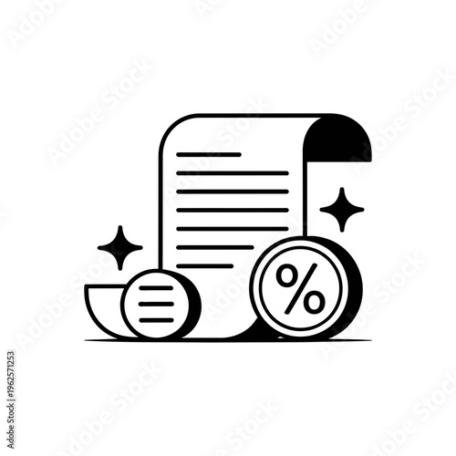 Document icon with percentage symbol and stars on a white background