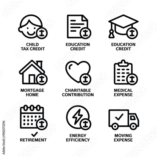 Tax icons vector illustration with various financial concepts