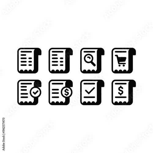 Invoice icons set for business and finance applications online
