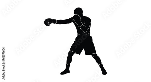Dynamic boxer throwing a punch in a stark black silhouette