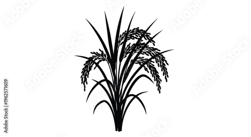 Black graphic of rice stalks and grains a striking silhouette