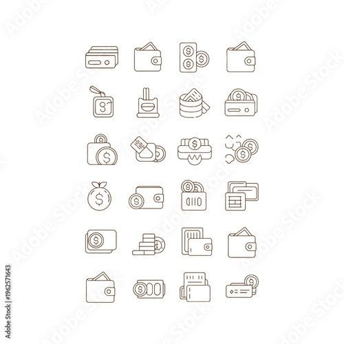 Wallet vector icons set for finance and banking illustration