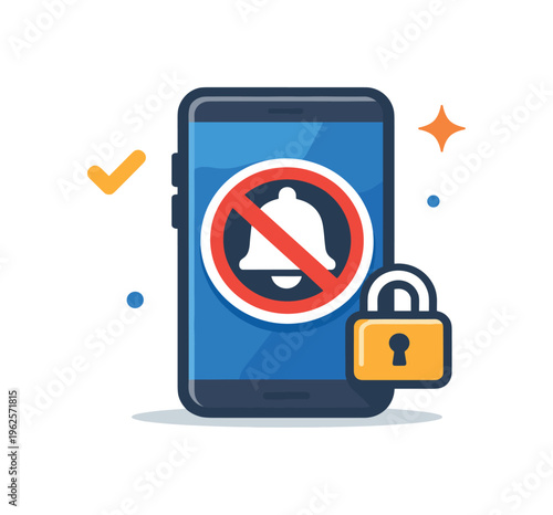 Focus mode and distraction blocking centered on maintaining concentration and protecting deep work time in a digital environment, a smartphone with a blocked notification symbol