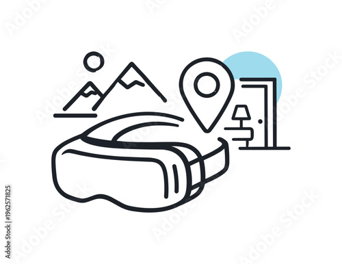 Remote exploration experience in a digital lifestyle context focused on discovering destinations and interiors without physical travel through immersive technology, a simple VR