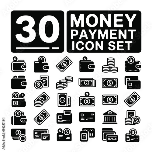 Money icons set for payment and finance applications