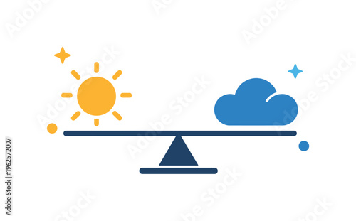 Emotional balance between opposing states in mental health or daily life, a simple scale with a sun icon on one side and a cloud on the other symbolizing equilibrium between