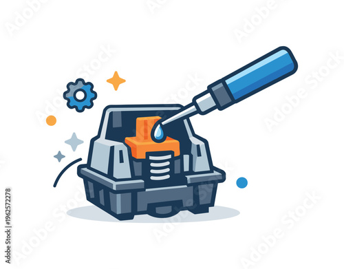 Keyboard switch lubrication and mechanical tuning for optimized typing performance in niche hardware maintenance, a single key switch opened with a small applicator tool applying