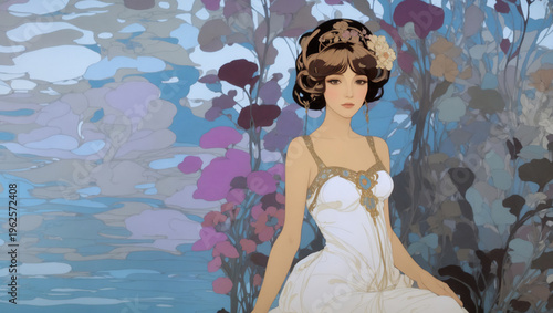 青色の世界の女　AI生成素材