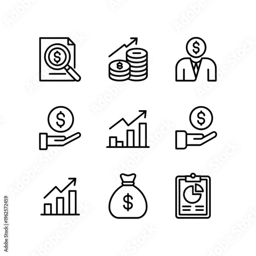 Money icon set for finance and business applications