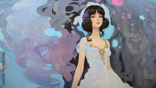 青色の世界の女　AI生成素材