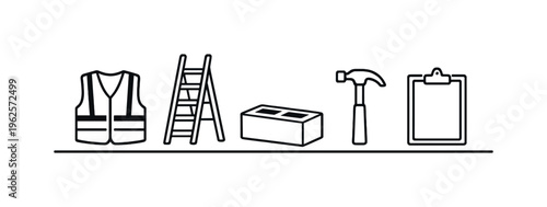 Modern construction workflow focused on structural progress, skilled labor, and dependable project delivery for commercial growth and urban development, safety vest, ladder