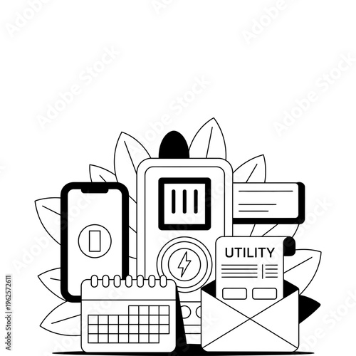 Mobile phone vector illustration with utility bill and calendar