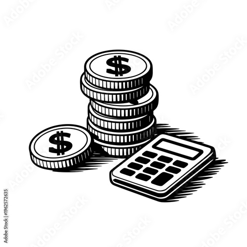 Money coins stack with a calculator for financial planning and budgeting