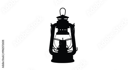Vintage kerosene lantern depicted in a striking black silhouette