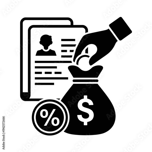 Salary icon with money bag and resume for financial concept