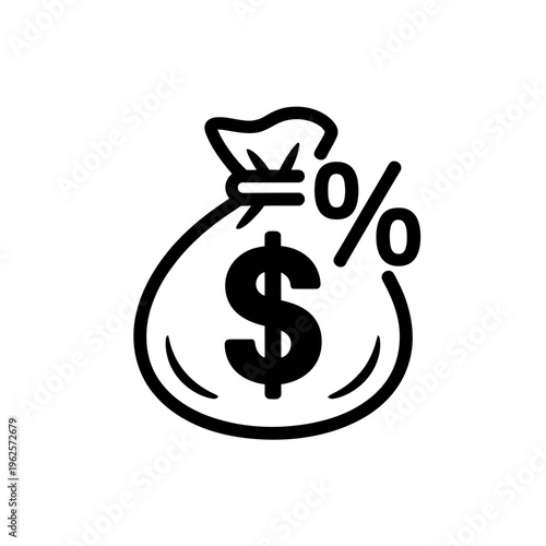Money bag icon with dollar sign and percentage symbol
