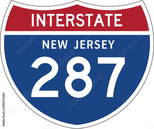 Interstate 287 New Jersey NJ I-287 US Interstate Highway Route Shield Badge Vector
