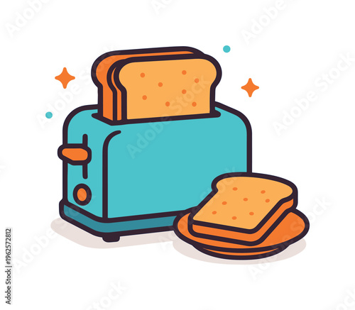 Morning bread toasting ritual shaped by everyday breakfast traditions and simple home routines, a toaster paired with slices of bread and a small plate element symbolizing quick