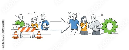 Team reviewing workflow bottlenecks and restoring smooth operational movement together during a structured improvement discussion in a modern office environment