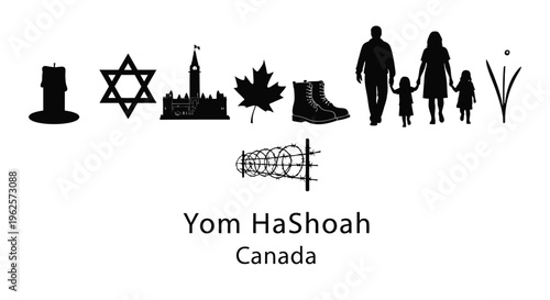 Yom HaShoah remembrance imagery including Canadian symbols and Holocaust memorials