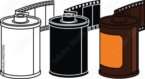 Vector film reels and canisters illustration