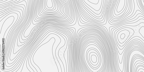 Grey topographic map contour lines on white background. Abstract geographic map pattern. Vector elevation terrain relief.