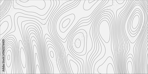 Grey topographic map contour lines on white background. Abstract geographic map pattern. Vector elevation terrain relief.