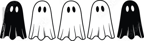 Vector ghost characters in a row illustration