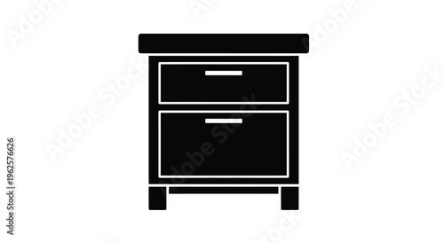 Simple bedside table with two drawers a black silhouette