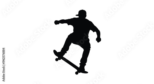 Skateboarder performing a trick mid air a striking black silhouette