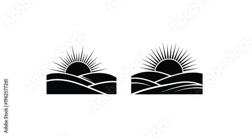 Minimalist landscape with sun and hills a striking silhouette
