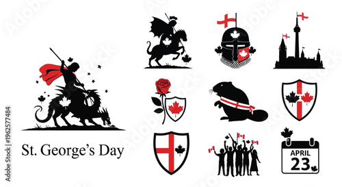 St George s Day illustration with Canadian symbols and medieval imagery