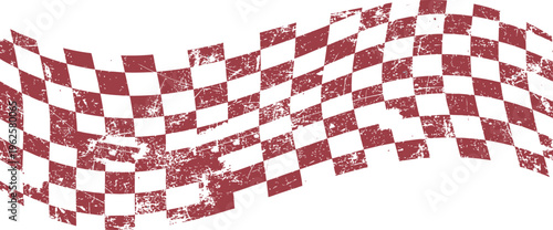 Distressed red and white checkered flag with a vintage grunge texture, symbolizing speed and accomplishment