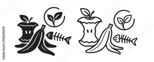 organic waste recycling icon, food compost and biodegradable disposal vector symbol, eco sustainability and sorting line illustration on transparent background