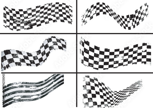 Distressed Wavy Checkered Flags Set Representing Race Completion and Vintage Sport Success