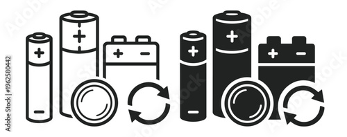 battery recycling icon, energy storage and waste reuse vector symbol, eco sustainability and power disposal line illustration on transparent background