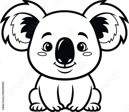 Cute koala coloring page isolated on transparent background