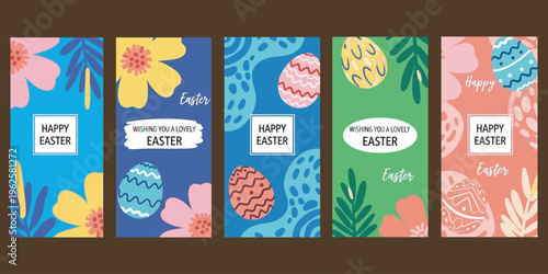 Happy Easter greeting cards with floral and egg designs