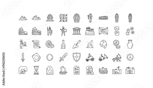 Ancient Egyptian and historical icons set for design