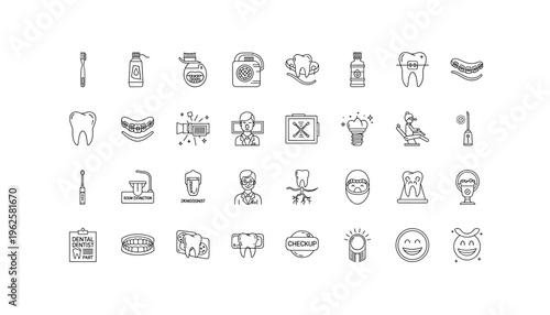 Dental care icons for modern dentistry and oral hygiene