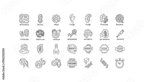 Microbiology concept icons for science and medical education