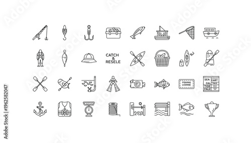 Fishing icons collection for commercial use in outdoor activities