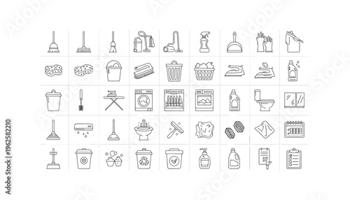 Cleaning icons collection in modern minimalist style