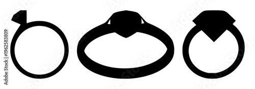 Ring set with elegant diamond silhouette design featuring jewelry, gemstone, black and white illustration with elegance and sparkle