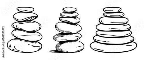 Spa stones stacked icon set with simple line art design featuring sketches, drawings, vector graphics with minimalist and simple illustrations