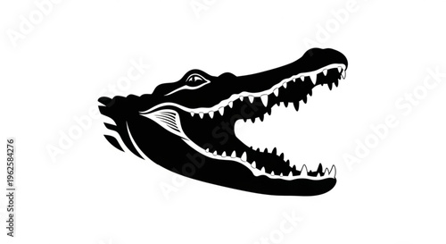 Fierce Alligator Head with Open Jaws - Vector Illustration