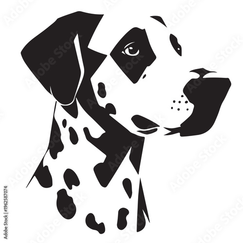 Vector portrait of a Dalmatian dog head profile with black spots