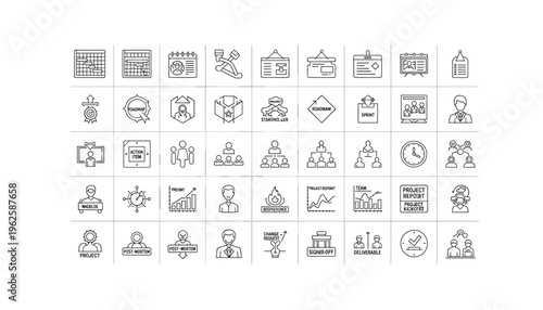 Professional project management icons set for business and productivity