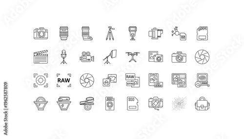 Collection of photography and videography equipment icons